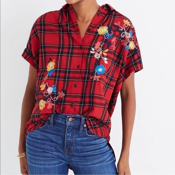 Madewell Tops - MADEWELL Central embroidered floral and plaid top Da…🎉